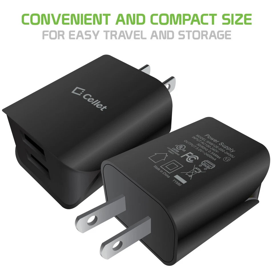 Cellet 12Watt 2.4 Amp Home Charger with 2 USB Ports (Micro-USB Cable Included) - Image 3 of 4