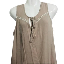 GiGio Boho Sleeveless Tunic Dress Size Large Taupe Beige Lace Trimmed Crinkle