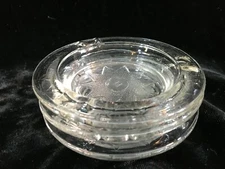 3 Vintage Hazel Atlas Clear Glass Round Ashtrays Sun & Triangles