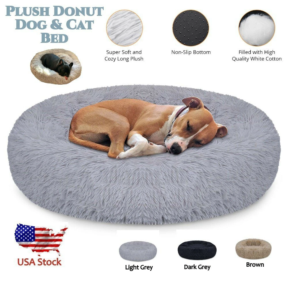 Long plush super soft pet round hotsell bed kennel dog cat comfortable sleeping cushion