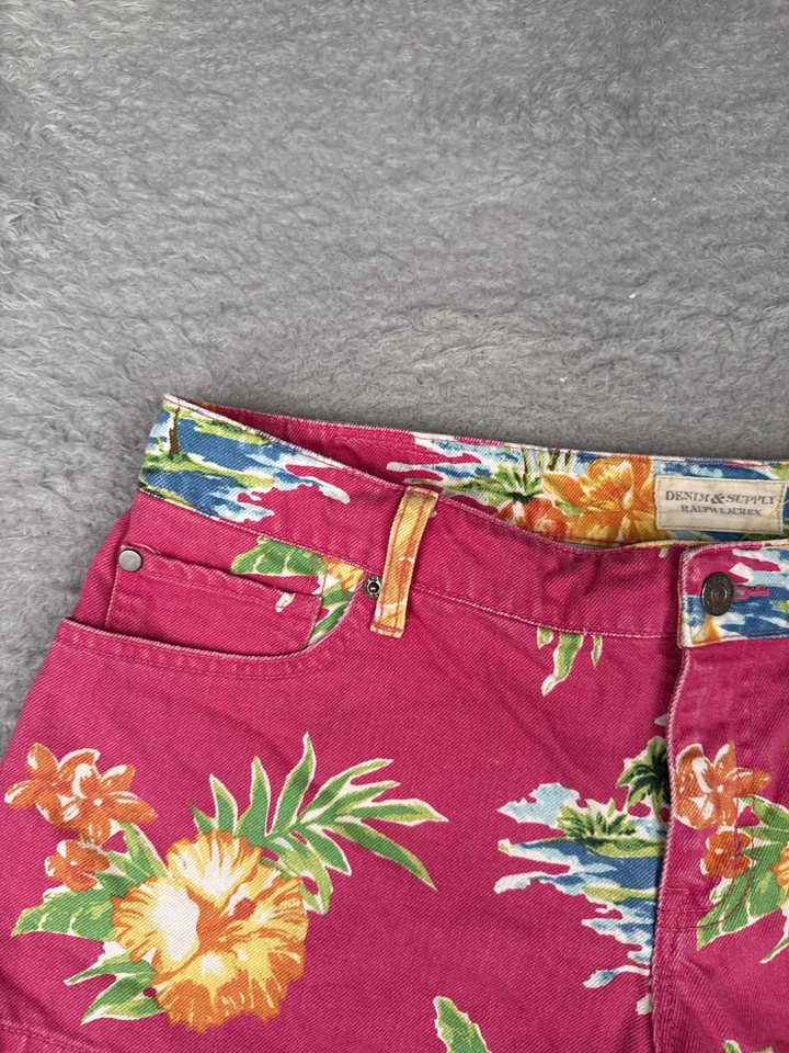 Denim & Supply Ralph Lauren Shorts Womens 32 Pink Floral Hawaiian Print Denim - Image 4 of 4