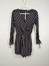 NWT Hollister Jumpsuit Romper Black Red Striped V-Neck Top Long Sleeve Women S