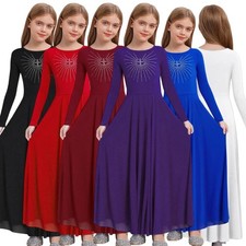 Kids Girls Robe A-line Tunics Ceremony Maxi Communion Dress Worship Round Neck