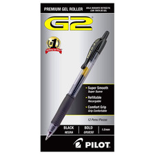 PILOT G2 Premium Retractable Rolling Ball Gel Pens, Bold Point, Black Boxed 12