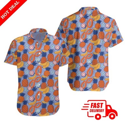 Pineapple Banana Starfish Paradise Hawaiian Shirt Men Short Sleeve Party Beach