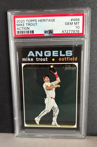 2020 Topps Heritage MIKE TROUT Action Image Variation SP #466 PSA 10 HIGH NUMBER