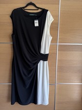 Ralph Lauren Size 18 20 Black White Cinched Waist Cocktail Dress Sleeveless Bnwt