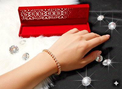 ARMBAND Rosegold gefüllt SCHLANK Lab-Created Diamantschliff Premium Love-Hearts/UK/S