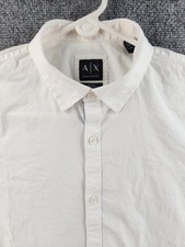 Armani Stretchy Cotton Spandex Slim Point Medium White Shirt Button Up Solid Men