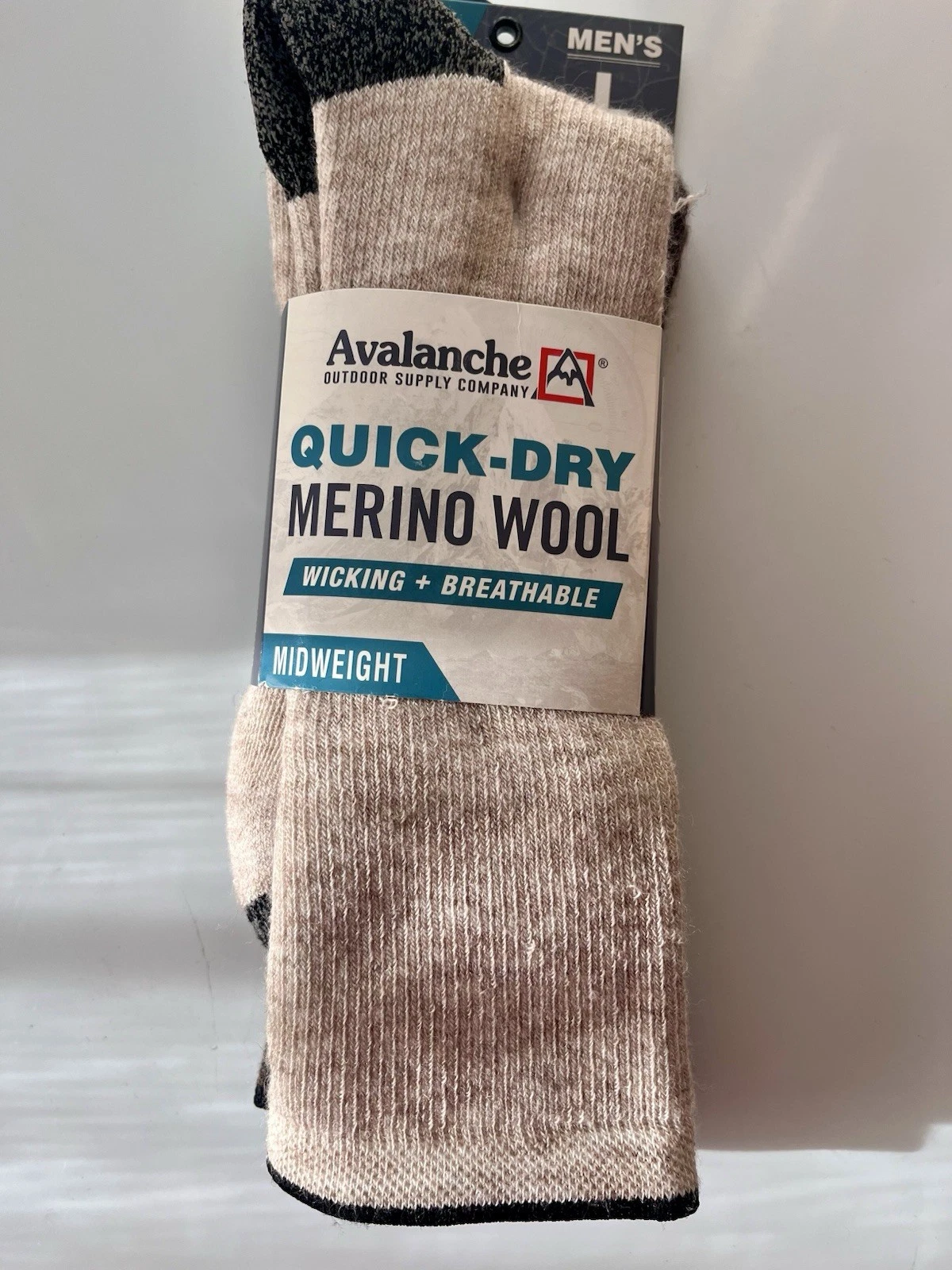 Men’s Merino Wool Performance Crew Socks Large Size 6-12 Quick Dry 2 Pairs