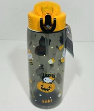 Zak Designs Hello Kitty Halloween Kids Durable Straw Water Bottle Black 25oz