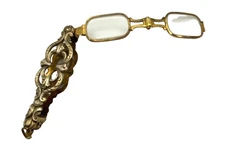 19th Century Gold Tone   Folding Eyeglasses Lorgnette