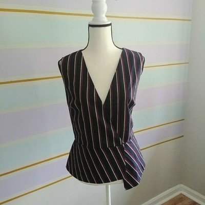 strut and bolt blouse navy with stripes sz XL