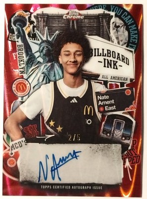 Nate Ament 2026 Topps Chrome Mac's AA Billboard Ink Auto Red Wave Refractor 2/5