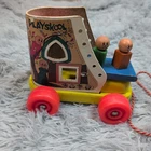 Vintage Fisher Price Playskool Little People Play Family Wood Pull Toy 60's
