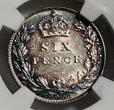 1903 Sixpence Great Britain 6P NGC MS62 Blue Fiery Toner King Edwards Silver
