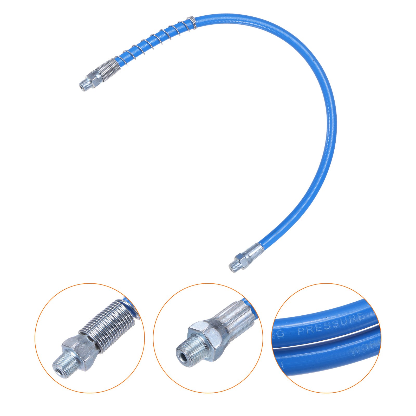 Grease Gun Hose 20" 10000 PSI Spring Flex High Pressure 1/8" NPT Threads Blue