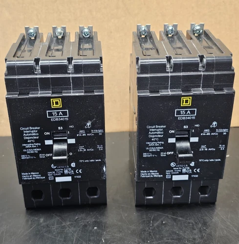 2PC SQUARE D EDB34015 15AMP CRCUIT BREAKER, 3P, 480V