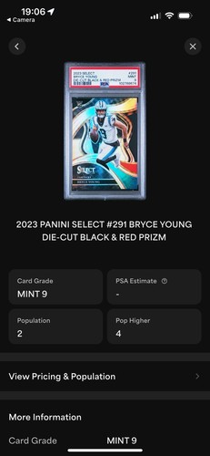 2023 Panini Select #291 Bryce Young DIE-CUT Black & Red ROOKIE PSA 9 LOW POP - Picture 3 of 3