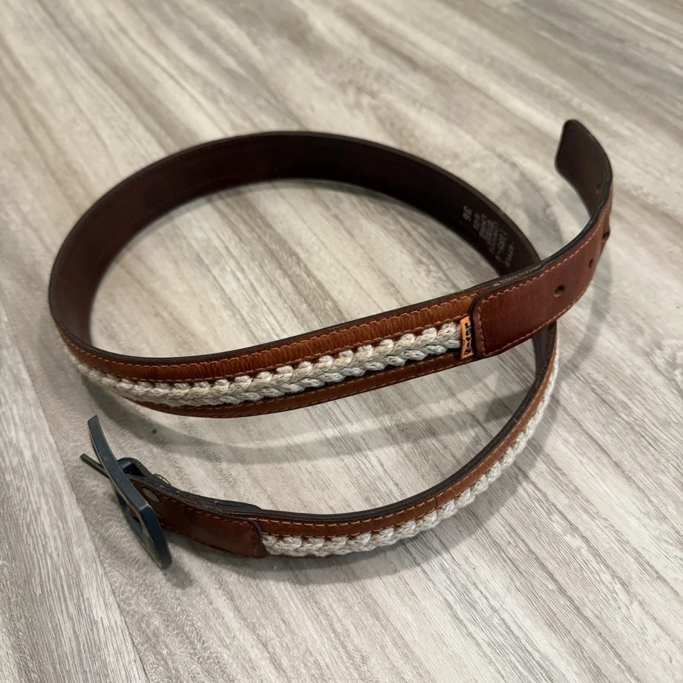 Cinturón de cuero vintage años 70 Levis naranja lengüeta latón macizo hebilla talla 36 Foto 2 de 4