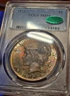 1922 Peace Dollar PCGS MS64 CAC Green Bean Rainbow Toned Beautiful Rare Color