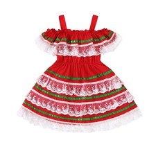 Girls Mexican Dress Ethnic Fiesta Dress Red