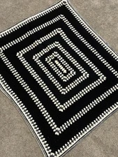 Handmade Crochet Throw Lap Blanket Afghan Black White