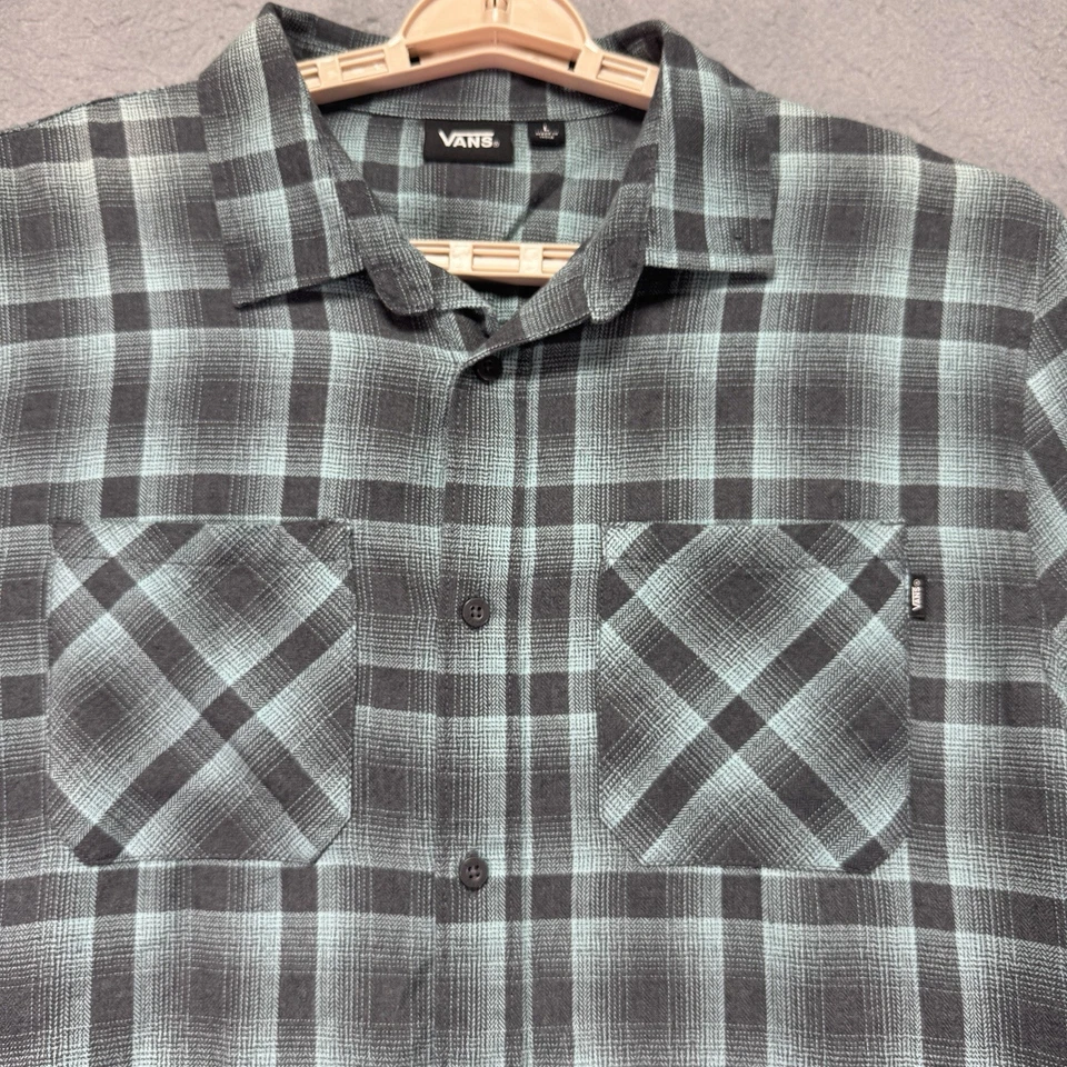 Camisa Vans Adulto Grande Verde Azul Franela a Cuadros Manga Larga Patín Surf Informal Foto 2 de 4