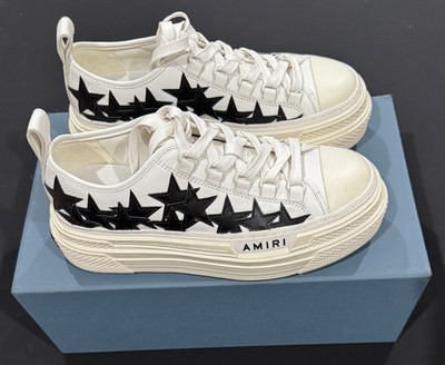 AMIRI WOMEN`S STARS COURT LOW WHITE/BLACK LEATHER SNEAKERS SIZE US 7