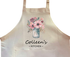 NEW Personalized APRON Linen Beige Custom Floral Adjustable Apron Flowers