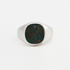925 Sterling Silver Bloodstone Cushion Cabochon Signet Ring Men's Gemstone Ring