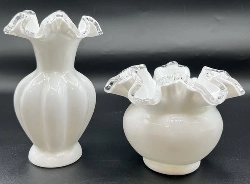 Pair Of Fenton Silver Crest Melon Vase And Rose Bowl Vase