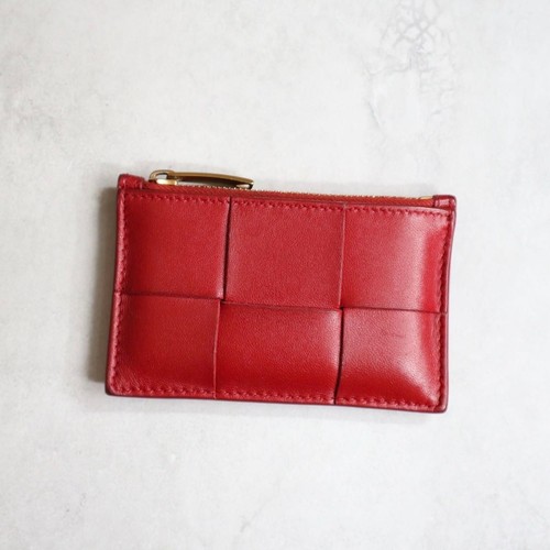 BOTTEGA VENETA CASSETTE Coin Card Holder Red Nappa Leather 681010