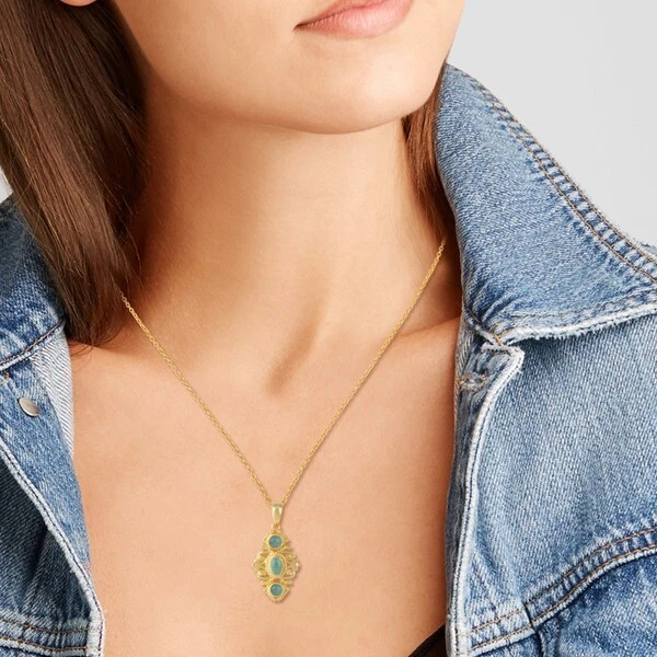 Collar Boho Colgante Chapado en Oro Aqua Calcedonia Joyería Para Regalo de Aniversario Foto 3 de 4