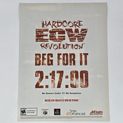 ECW Hardcore Revolution N64 PS1 Dreamcast Beg Print Ad/Poster Official Promo Art