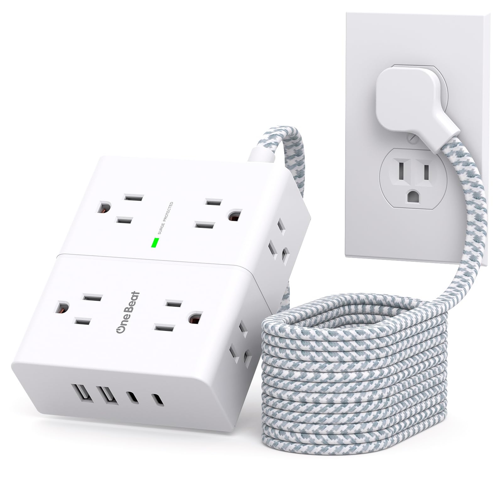 Surge Protector Power Strip 6 Ft Cord, Flat Extension Cord with 8 Outlets 4 U...-image