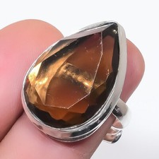 Smoky Quartz Pear Shape Gemstone Adjustable Ring Handmade Unique Jewelry FR 2086