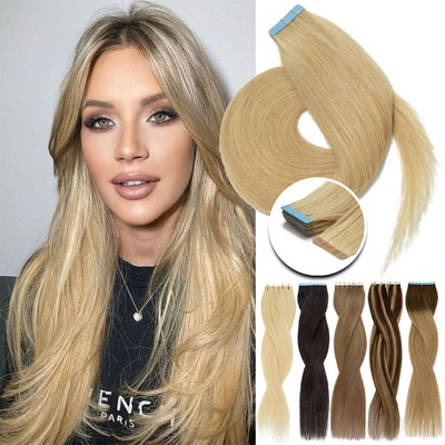 Thick Tape In Russian Remy Human Hair Extensions Skin Weft Full Head Seamless US