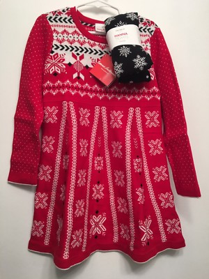 Robe-pull Hanna Andersson Fair Isle Holiday, Taille 110 + Collants Assortis 110/120 - Occasion Très Bon état