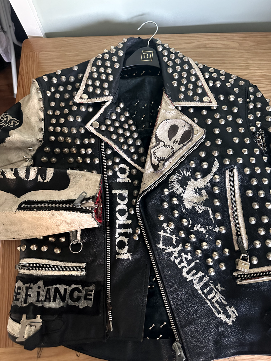 Mens Black Leather Studded and Spiked Jacket, Men Biker Studded