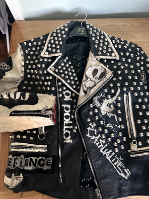 Mens Black Leather Studded and Spiked Jacket, Men Biker Studded