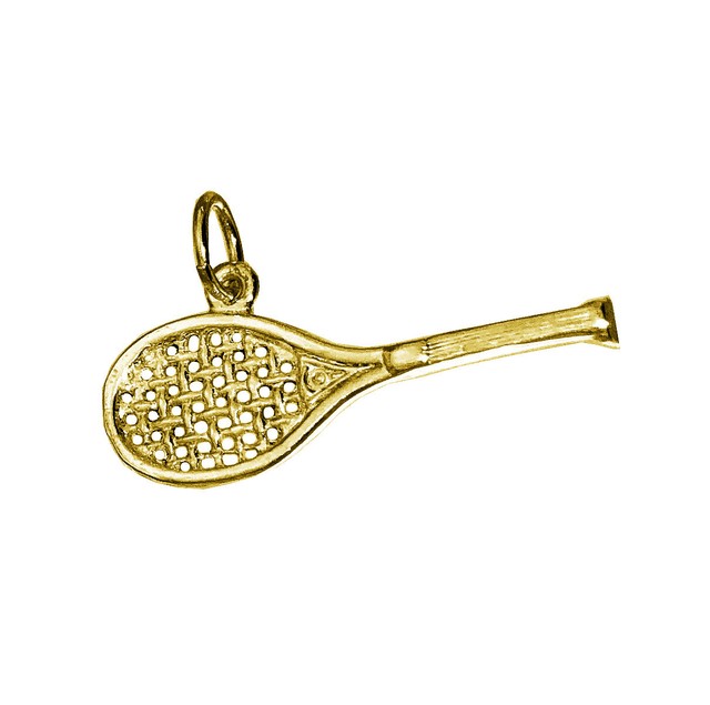 Tennis Racket PENDANT 24K Gold Plated Sports Charm Jewelry 2 Sided New