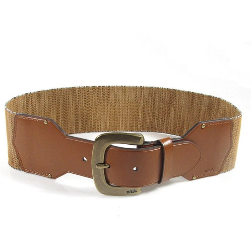 RALPH LAUREN Natural Brown Faux Leather Stretch Wide Belt L