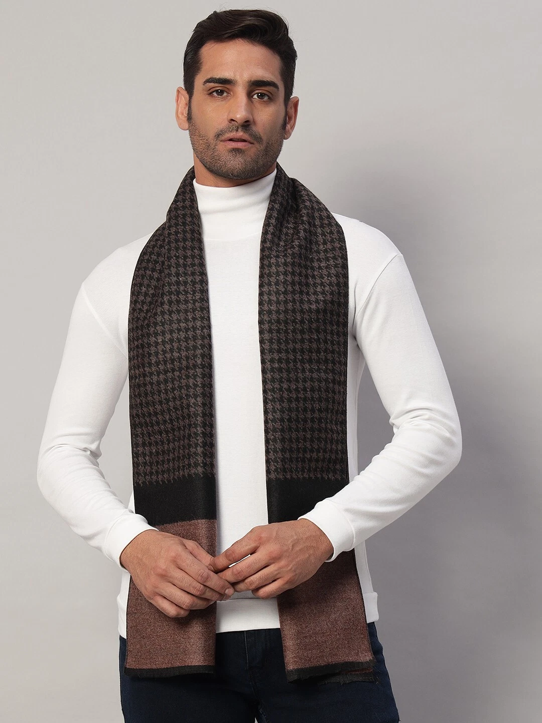 Men's 100% CASHMERE Thick Checks Soft Warm Wool Scarf MADE IN India Brown Scarf