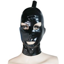 Womens Latex Hood with Long Hair Hole Back Zipper Rubber Mask Cosplay Fetish UK