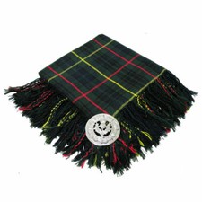 New Hunting Stewart Tartan 4 Sides Purled  Fringed Fly Plaids With Free Brooch.