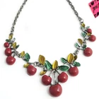 New Fashion Women Red Enamel Resin Cherry Pendant Chain Lady Girl Retro Necklace