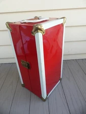 1950's Red Metal Doll Steamer Trunk Case with Drawer, , Atomic Stars