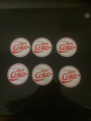 SCHÖNES 6ER SET VINTAGE ''DIÄT COKE / COCA COLA'' RUNDE METALL/KORKEN UNTERSETZER