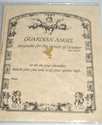 Collectible Pin : Guardian Angel - Born month of October - Rose Zircon - Vintage - Image 1 of 4